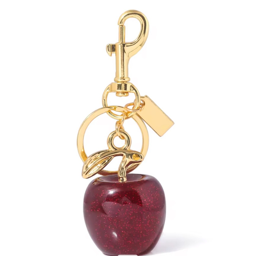 Red Apple 🍎 Bag Charm, Keychain with Gold Accents